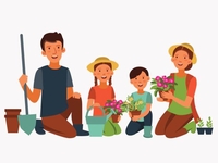 Happy family gardening
